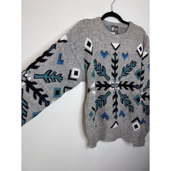 VTG 70s Tyrolia HEAD Pullover Ski Wool Sweater Men L Aztec Southwest Gray READ - Picture 2 of 15